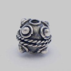 Artisan-crafted 925 sterling silver spherical globe bead featuring central rope-wire braid and raised silver spheres with oxidized contrast.
