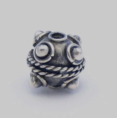 Artisan-crafted 925 sterling silver spherical globe bead featuring central rope-wire braid and raised silver spheres with oxidized contrast.