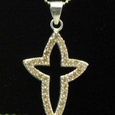 Handcrafted 925 sterling silver openwork flared cross pendant with micro-pave set sparkling gemstone accents.