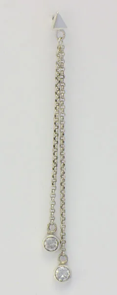 Artisan-crafted 925 sterling silver dangle earrings featuring fine cable chains and bezel-set round clear gemstones