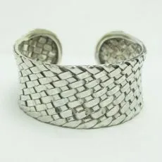 Artisan-crafted 925 sterling silver woven basketweave cuff bracelet with an open back and textured oxidized finish.